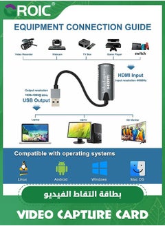 GROIC Video Capture Card, HDMI to USB C 1080p Type Game for Editing Video/Games/Streaming/Online Teaching  - Image 3