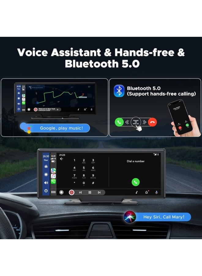 مسجل سيارة لاسلكي مقاس 9.26 بوصة مع Apple CarPlay وكاميرا أمامية بدقة 2.5K وكاميرا خلفية 1080P وشاشة تعمل باللمس محمولة مع نظام GPS وبلوتوث وAirPlay وAUX/FM ودعم Google وSiri - Image 3