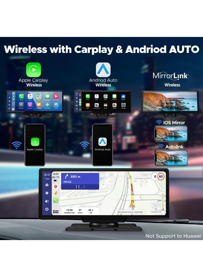 مسجل سيارة لاسلكي مقاس 9.26 بوصة مع Apple CarPlay وكاميرا أمامية بدقة 2.5K وكاميرا خلفية 1080P وشاشة تعمل باللمس محمولة مع نظام GPS وبلوتوث وAirPlay وAUX/FM ودعم Google وSiri - Image 4