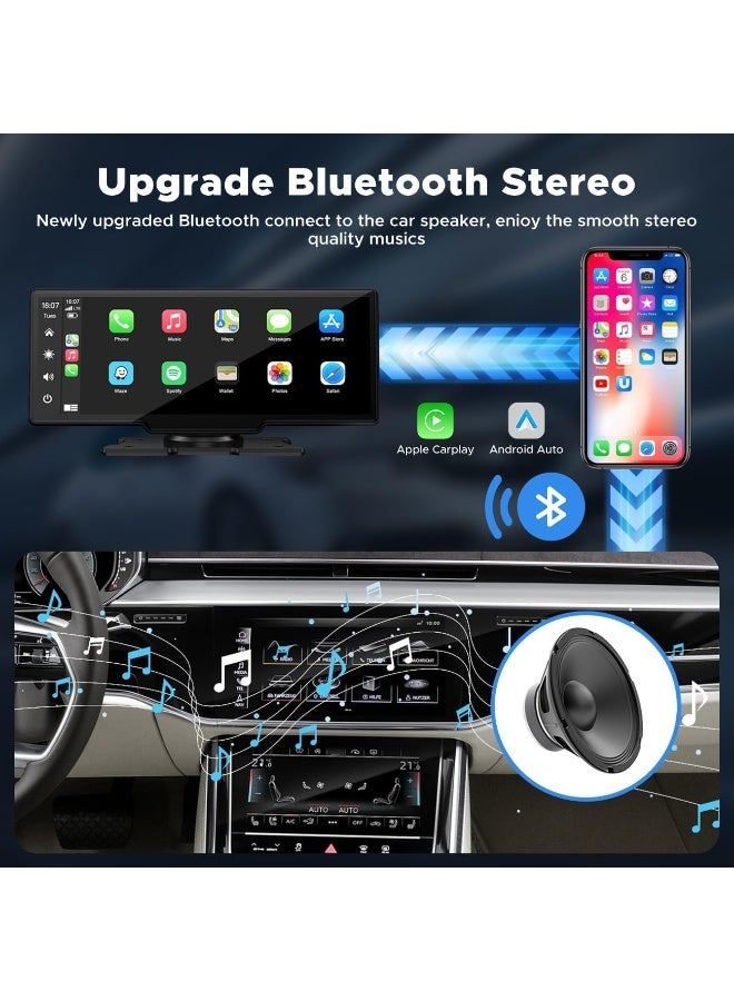 مسجل سيارة لاسلكي مقاس 9.26 بوصة مع Apple CarPlay وكاميرا أمامية بدقة 2.5K وكاميرا خلفية 1080P وشاشة تعمل باللمس محمولة مع نظام GPS وبلوتوث وAirPlay وAUX/FM ودعم Google وSiri - Image 2