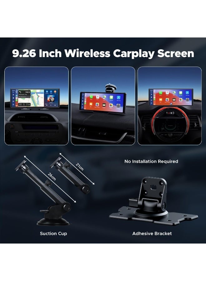 مسجل سيارة لاسلكي مقاس 9.26 بوصة مع Apple CarPlay وكاميرا أمامية بدقة 2.5K وكاميرا خلفية 1080P وشاشة تعمل باللمس محمولة مع نظام GPS وبلوتوث وAirPlay وAUX/FM ودعم Google وSiri - Image 5