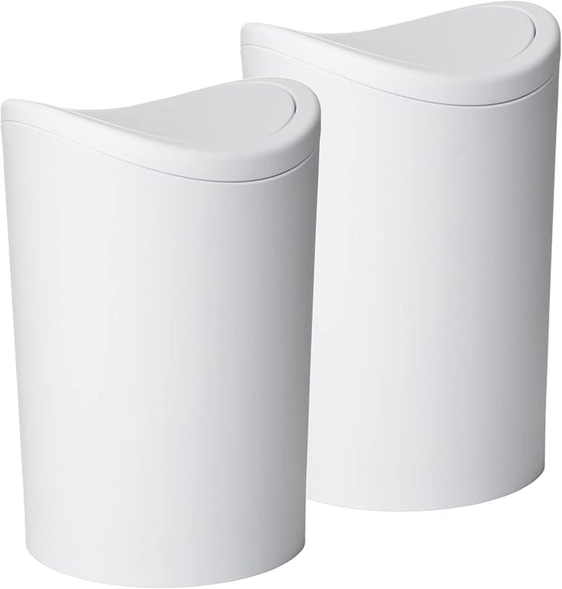 Superio Small Bathroom Trash Can with Lid, Modern White Mini Waste Bin with Swing Lid (1 1/2 Gallon, 6 Liter) Plastic Garbage Can for Kitchen, Bathroom, Bedroom, Office, Under Desk (2, White) - Image 1