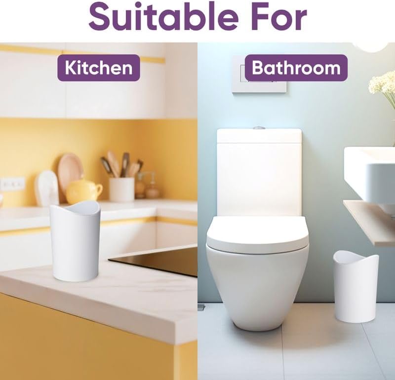 Superio Small Bathroom Trash Can with Lid, Modern White Mini Waste Bin with Swing Lid (1 1/2 Gallon, 6 Liter) Plastic Garbage Can for Kitchen, Bathroom, Bedroom, Office, Under Desk (2, White) - Image 3