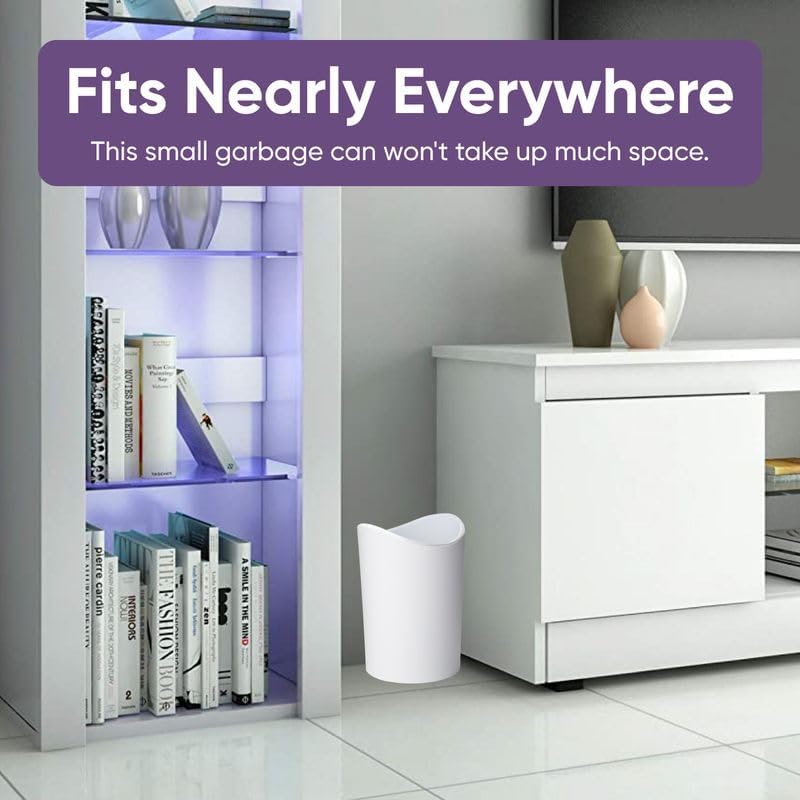 Superio Small Bathroom Trash Can with Lid, Modern White Mini Waste Bin with Swing Lid (1 1/2 Gallon, 6 Liter) Plastic Garbage Can for Kitchen, Bathroom, Bedroom, Office, Under Desk (2, White) - Image 2