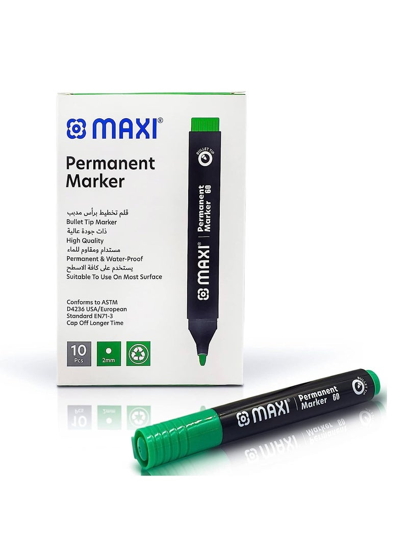 Maxi 10-Piece Permanent Markers Round Tip Green Ink 