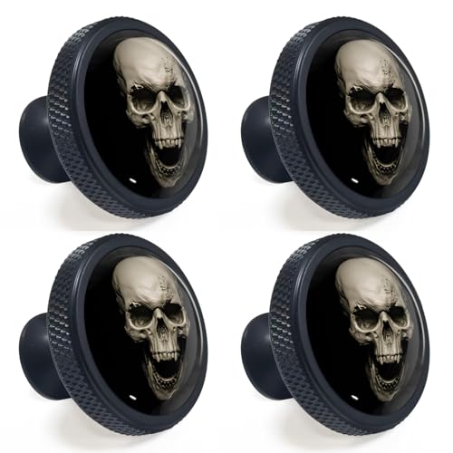 Artinhand 4 Pack Cabinet Knobs Round Matte Black Drawer Pulls Skull Hardware Dresser Knob for Bathroom Kitchen - Image 3