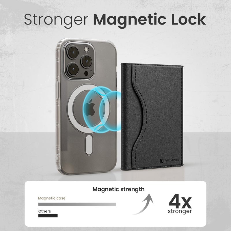 Portronics محفظة بورترونيكس X ثلاثية الطي مع حامل 6 بطاقات، حجب RFID، جلد PU فاخر، تصميم فائق النحافة، متوافقة مع آيفون 16/15/14/13/12 وحلقة معدنية للهواتف غير المغناطيسية (أسود) - Image 5