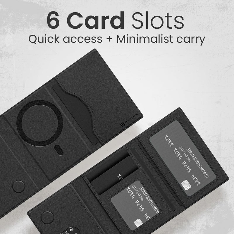 Portronics محفظة بورترونيكس X ثلاثية الطي مع حامل 6 بطاقات، حجب RFID، جلد PU فاخر، تصميم فائق النحافة، متوافقة مع آيفون 16/15/14/13/12 وحلقة معدنية للهواتف غير المغناطيسية (أسود) - Image 4