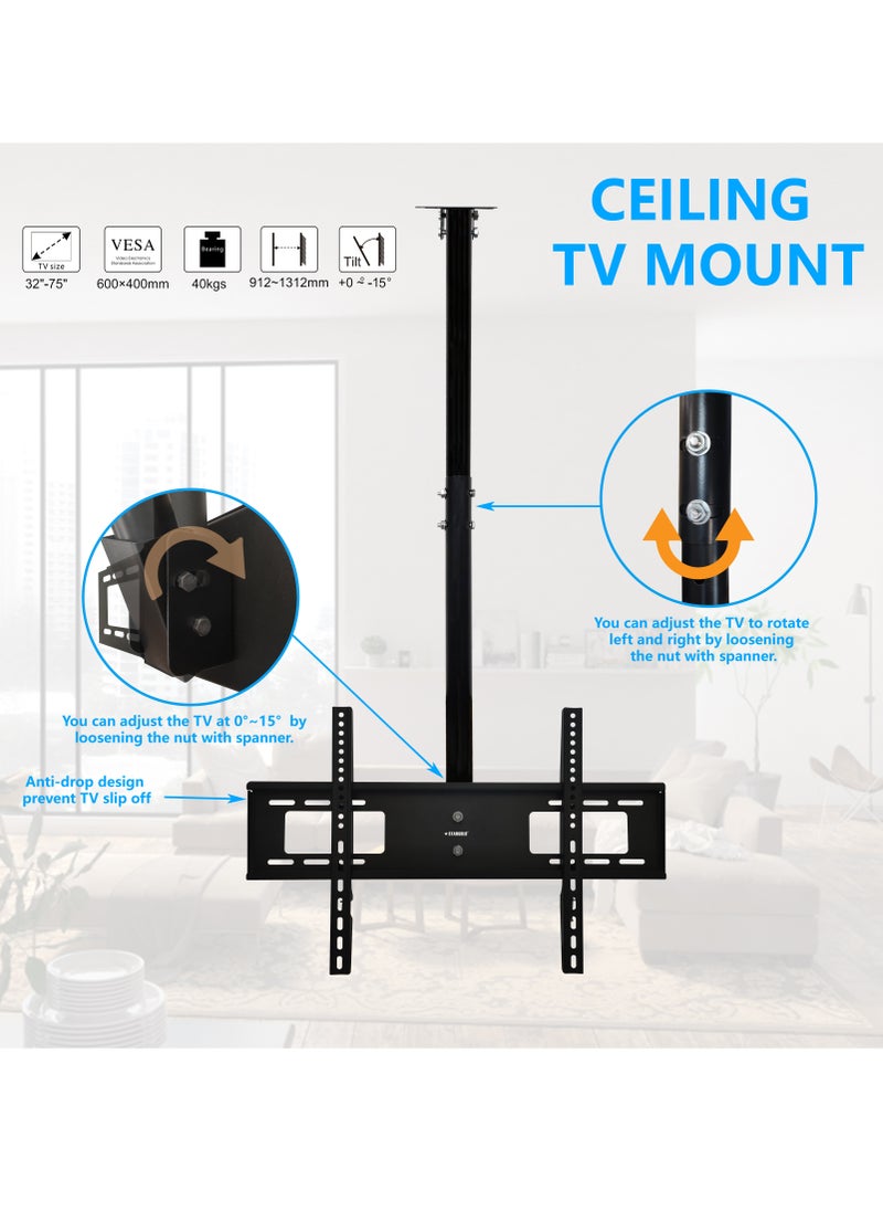 TV Ceiling Bracket Swiveling Tilting 32-75Inch LED LCD And Flats Screens