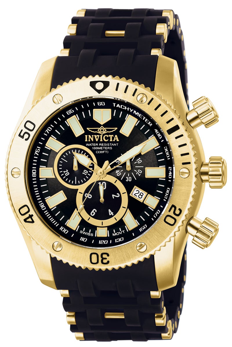 Invicta Men's 0140 Sea Spider Collection 18k Gold Ion-Plated and Black Polyurethane Watch