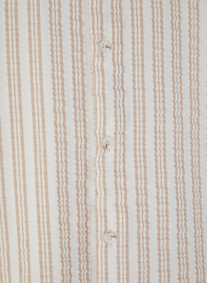 trendyol Beige Regular Fit Striped Seersucker Textured Shirt - Image 4