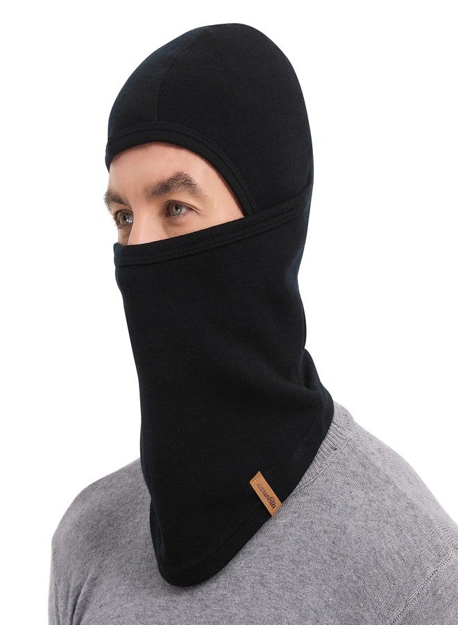 ACUSHLA 100% Merino Wool Balaclava for Men & Women - Winter Ski Mask Thermal Cold Weather Gear Knit Warm Face Mask for Motorcycle Running Snowboarding Fishing, Black - Image 1