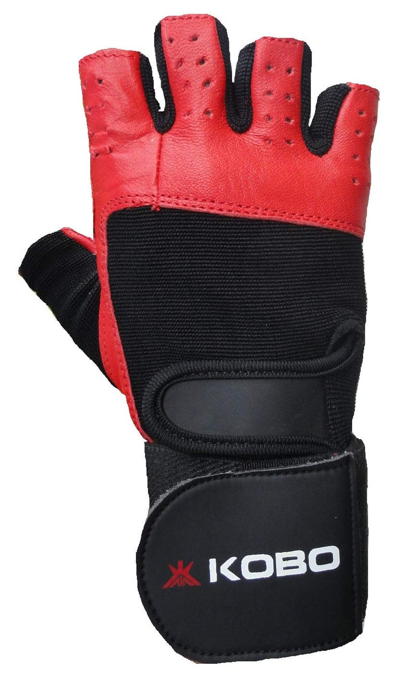 Kobo Leather Fitness Gloves/Weight Lifting Gloves/Gym Gloves (Imported) (RED, Large) - Image 3