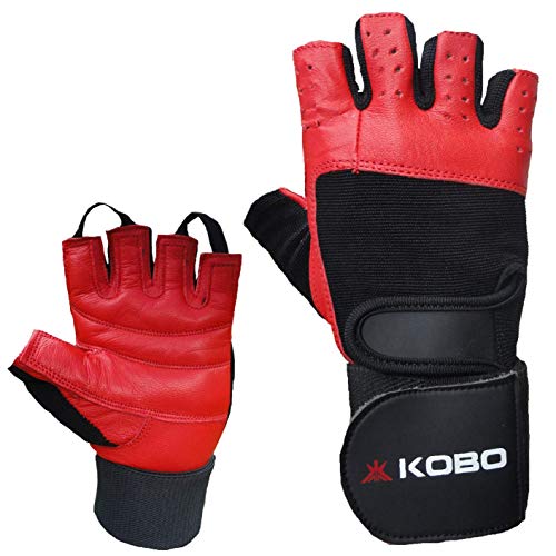 Kobo Leather Fitness Gloves/Weight Lifting Gloves/Gym Gloves (Imported) (RED, Large) - Image 5