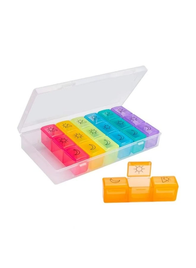 7-Day Pill Organizer with 21 Compartments - Rainbow Weekly Medicine Organizer (Morning, Noon, Evening) - Durable & Lightweight - Image 1