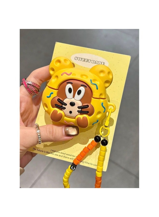 Loquat Cute Funny Cheese Jerry Mouse Airpodspro2 Silicone Protective Cover 3 Generation 4 Headset 1/2 Generation-Color:Cheese Jerry Mouse (single Shell)-Model:AirPodspro2  - Image 1