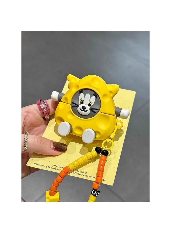 Loquat Cute Funny Cheese Jerry Mouse Airpodspro2 Silicone Protective Cover 3 Generation 4 Headset 1/2 Generation-Color:Cheese Jerry Mouse (single Shell)-Model:AirPodspro2  - Image 3