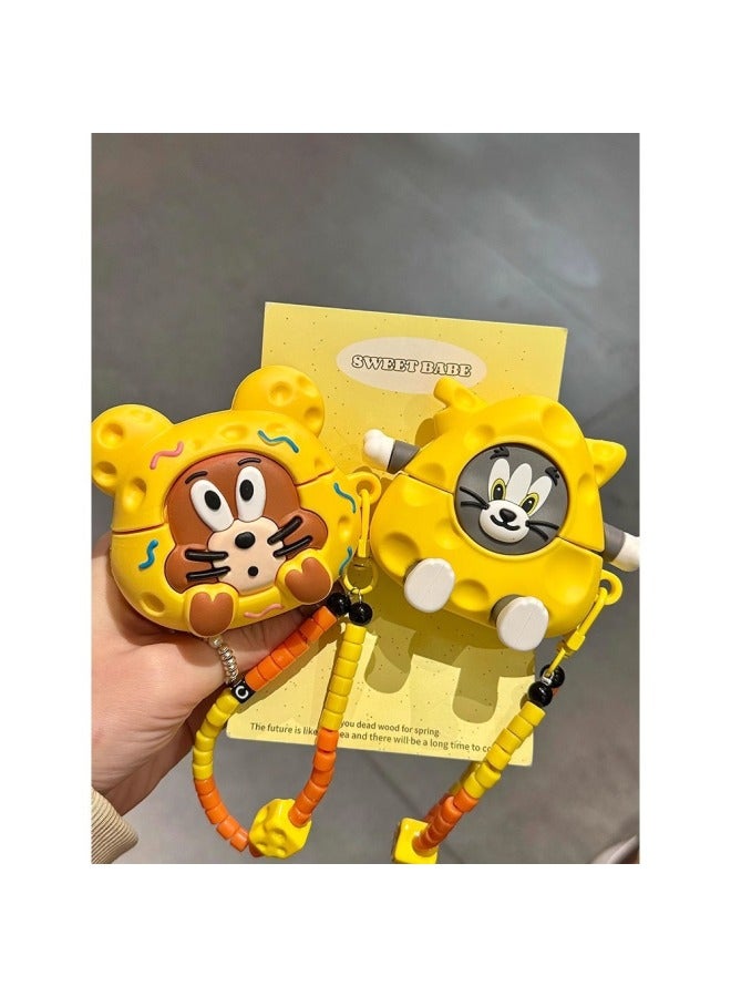 Loquat Cute Funny Cheese Jerry Mouse Airpodspro2 Silicone Protective Cover 3 Generation 4 Headset 1/2 Generation-Color:Cheese Jerry Mouse (single Shell)-Model:AirPodspro2  - Image 2