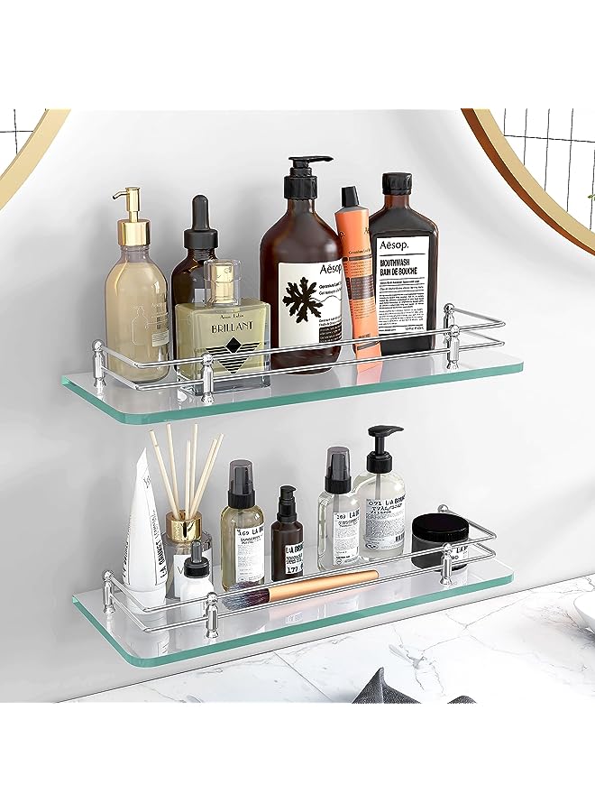 vesus Premium Transparent Glass Shelf for Bathroom/Kitchen/Living Room - Bathroom Accessories (Polished 12x6 - Pack of 2) - Image 1