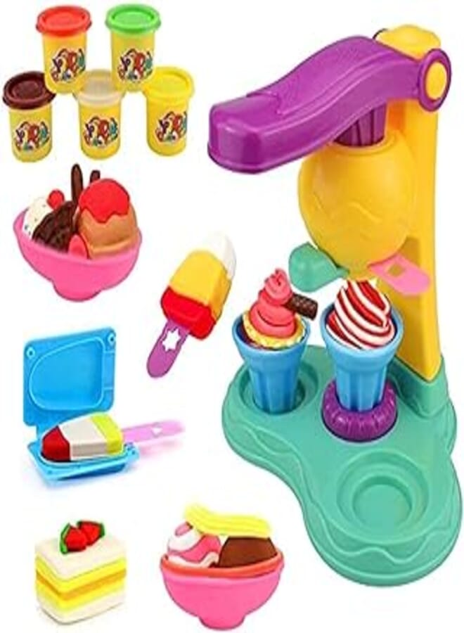 Toy Play Dough Set, Ice Cream Dough Playset, Play Dough For Kids, DIY Plasticine Molding Set, Ice Cream Set With Machine And Mold For Girls And Boys09877883