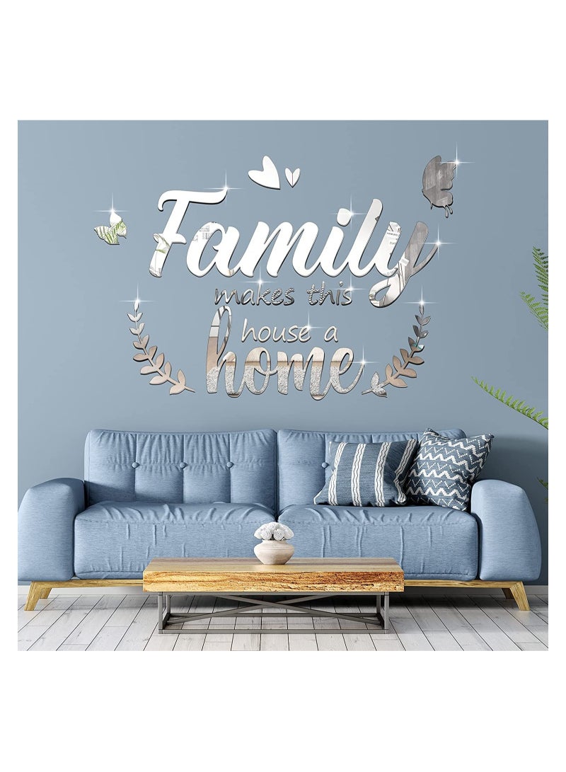 SYOSI 3D Acrylic Mirror Decal Wall Decor Stickers Family Letter Quotes Wall Stickers Removable DIY Motivational Family Butterfly Mirror Stickers for Home Living Room Bedroom Office Wall Decorations  - Image 1