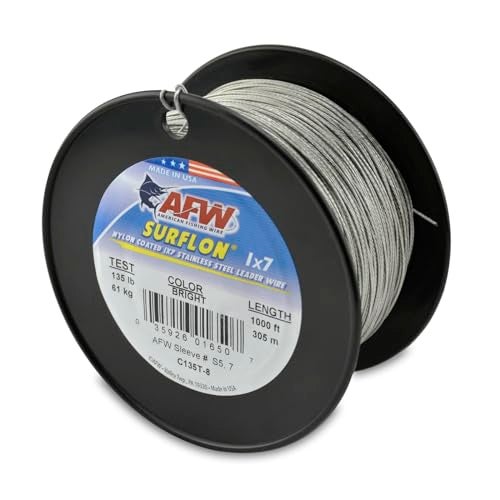 AFW American Fishing Wire Surflon, Nylon Coated 1x7 Stainless Steel Leader Wire, 135 lb Test, .041" Diameter, Bright, 1000 ft - Image 1