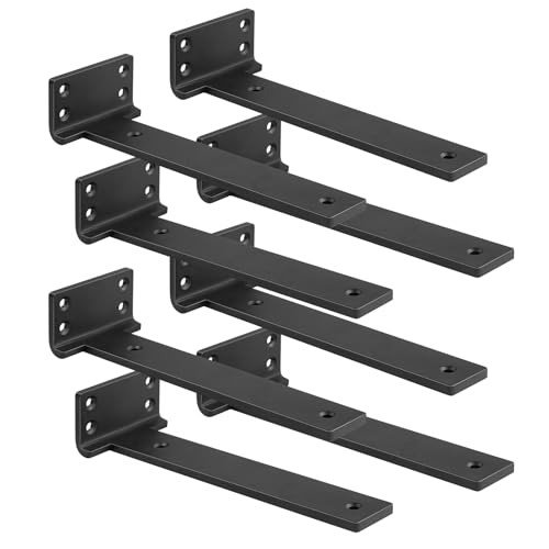 Aunulahca Heavy Duty Shelf Bracket Black 10 inch 8 Pack Floating Shelf Brackets L Brackets for Shelves for DIY Decorative with Mounting Hardware - Image 1