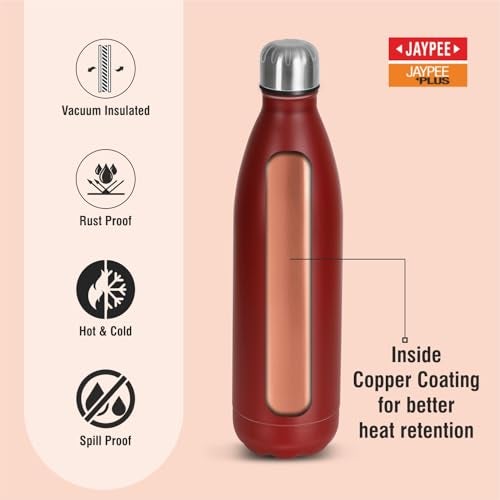 Jaypee Plus Alpha Vaccum Insulated Double Wall Thermosteel Flask 750 ml Water Bottle ISI Certified 24 Hours Hot and Cold Water Bottle for School,Office,Gym, Leakproof, Rustproof Steel Bottle,Cherry - Image 4