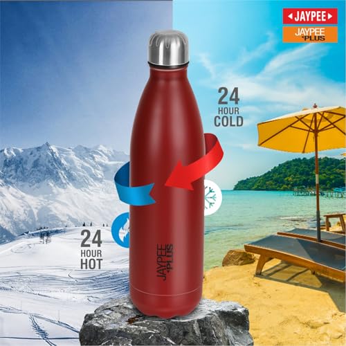 Jaypee Plus Alpha Vaccum Insulated Double Wall Thermosteel Flask 750 ml Water Bottle ISI Certified 24 Hours Hot and Cold Water Bottle for School,Office,Gym, Leakproof, Rustproof Steel Bottle,Cherry - Image 5