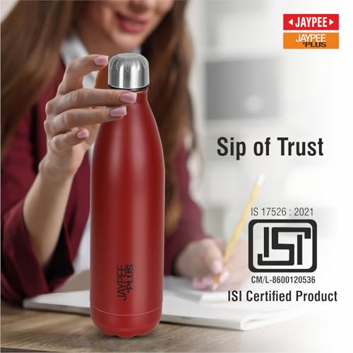 Jaypee Plus Alpha Vaccum Insulated Double Wall Thermosteel Flask 750 ml Water Bottle ISI Certified 24 Hours Hot and Cold Water Bottle for School,Office,Gym, Leakproof, Rustproof Steel Bottle,Cherry - Image 3