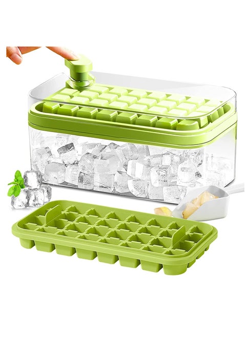 Ice Cube Tray with Lid and Bin, 2 Pack for Freezer, One Button Press 64 Pcs Ice Cube Mold