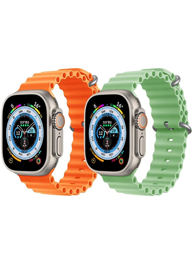 IAF Silicone Ocean Band Strap for Apple Watch 38/40/41mm Orange/Mint Green Set of 2