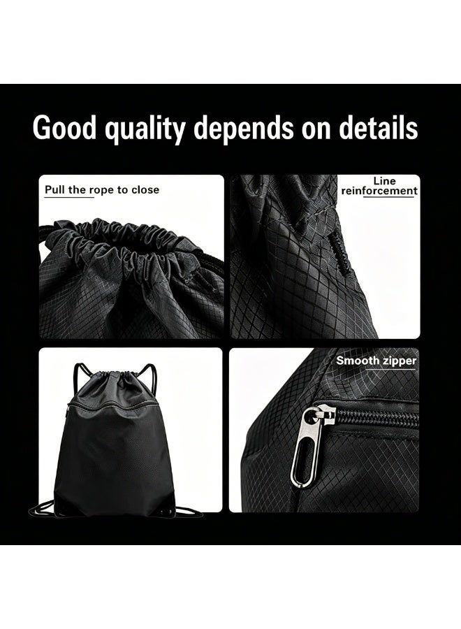 Waterproof Drawstring Backpack - Durable Gym Sackpack for Sports, Hiking, Travel & Camping | Basketball, Swim Bag with Zipper Pocket & Thick Shoulder Straps - Image 4