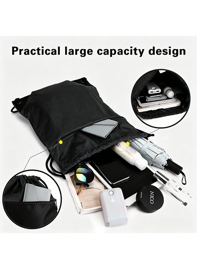 Waterproof Drawstring Backpack - Durable Gym Sackpack for Sports, Hiking, Travel & Camping | Basketball, Swim Bag with Zipper Pocket & Thick Shoulder Straps - Image 3