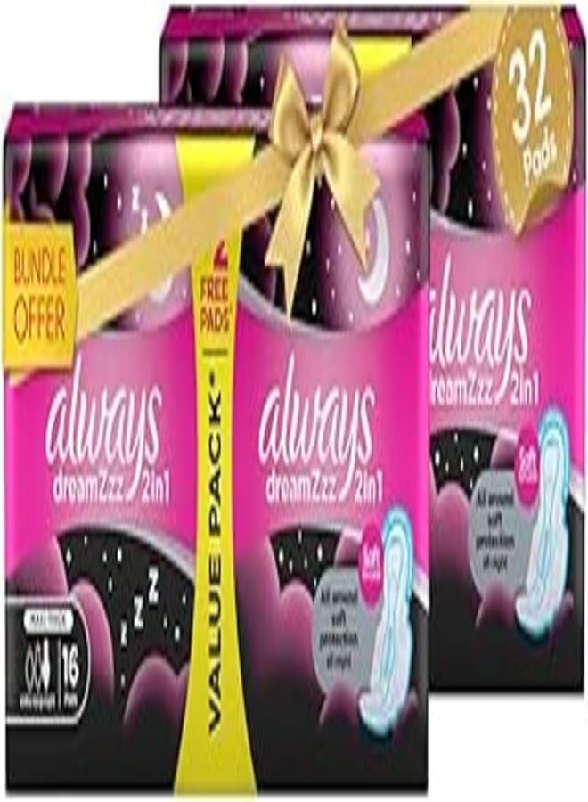 Always Always Dreamzzz 2 in 1 Feather Soft, Maxi Thick, Extra Long Sanitary Pads with Wings Bundle Offer, 32 Pads