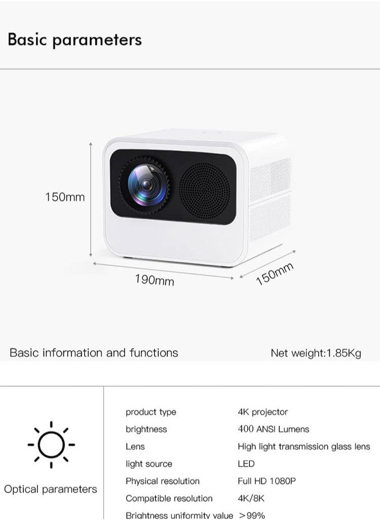 Generic Y6 Android Mini Projector 360 ANSI Full HD 1080P, Support 4k Video 2.4G/5G Dual Band Portable Home Theater Movie Projector  - Image 5