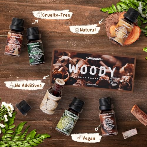 ARVIDSSON Woody Essential Oils Set, ARVIDSSON Woodsy Fragrance Oil for Candle Making, Sandalwood, Leather, Teakwood, Frankincense, Cedarwood, Pine, Diffuser Essential Oil for Men and Women - Image 5