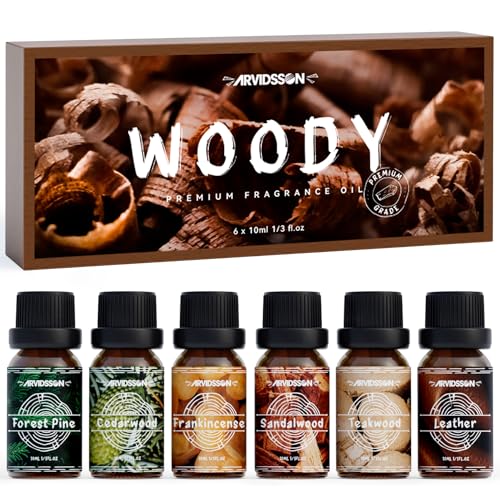 ARVIDSSON Woody Essential Oils Set, ARVIDSSON Woodsy Fragrance Oil for Candle Making, Sandalwood, Leather, Teakwood, Frankincense, Cedarwood, Pine, Diffuser Essential Oil for Men and Women - Image 1