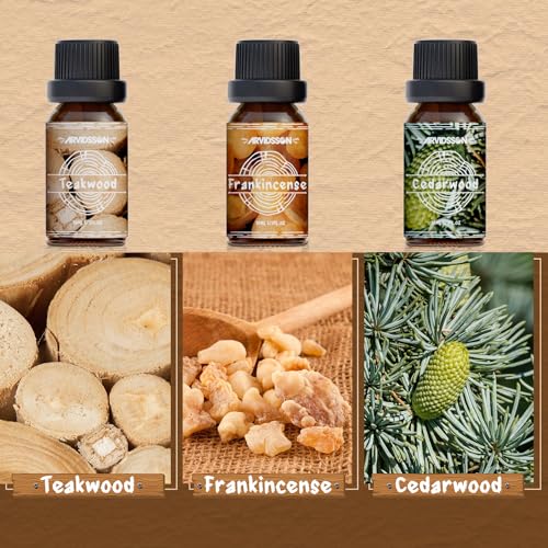 ARVIDSSON Woody Essential Oils Set, ARVIDSSON Woodsy Fragrance Oil for Candle Making, Sandalwood, Leather, Teakwood, Frankincense, Cedarwood, Pine, Diffuser Essential Oil for Men and Women - Image 4