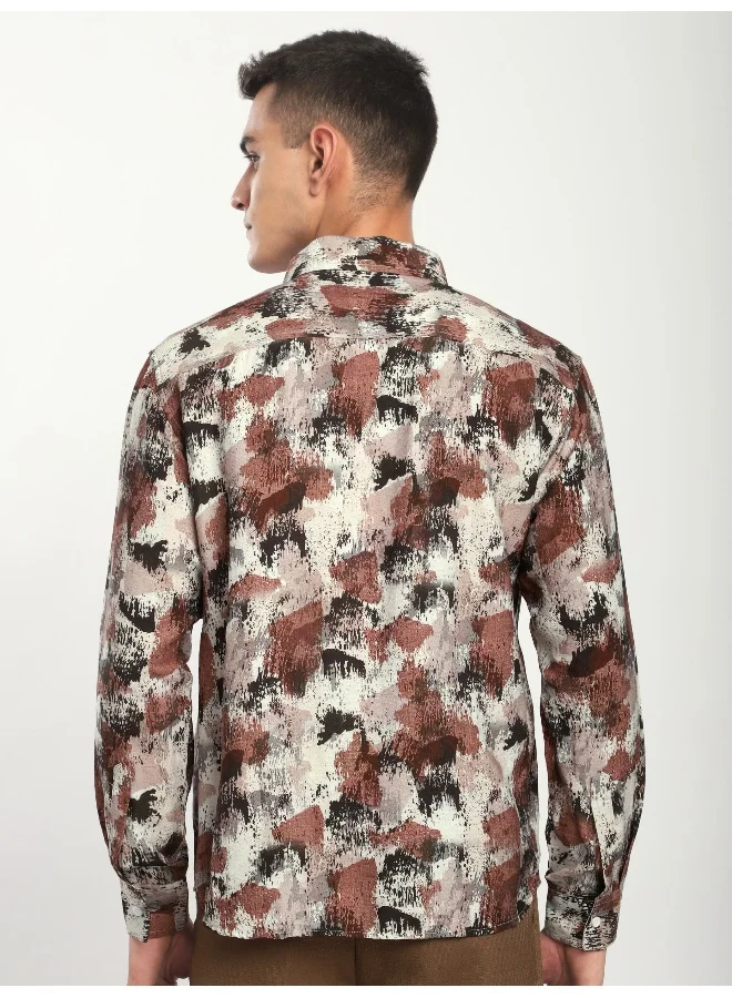 بيونغ قميص وردي مطبوع بتصميم أثيري