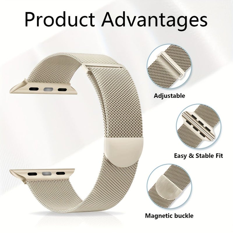 3-pack أشرطة شبكية معدنية مقاس 44 مم 45 مم 46 مم 49 مم مع حلقة مغناطيسية لساعة iWatch - Image 3