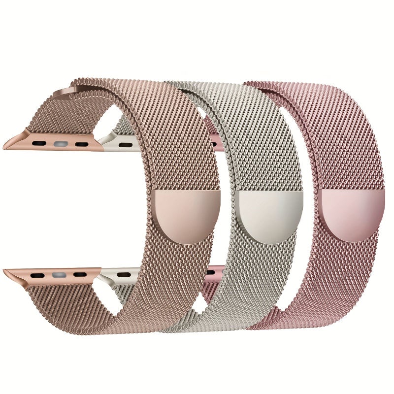 3-pack أشرطة شبكية معدنية مقاس 44 مم 45 مم 46 مم 49 مم مع حلقة مغناطيسية لساعة iWatch - Image 1