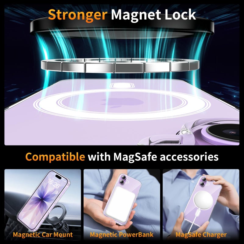 YNMEacc 5 in 1 Magnetic for iPhone 17 Case 6.3-Inch with 2X Screen Protector + 2X Lens Protector, [Compatible with MagSafe] Slim Soft TPU Silicone Shockproof Anti-Scratch Phone Cover - Clear - Image 4