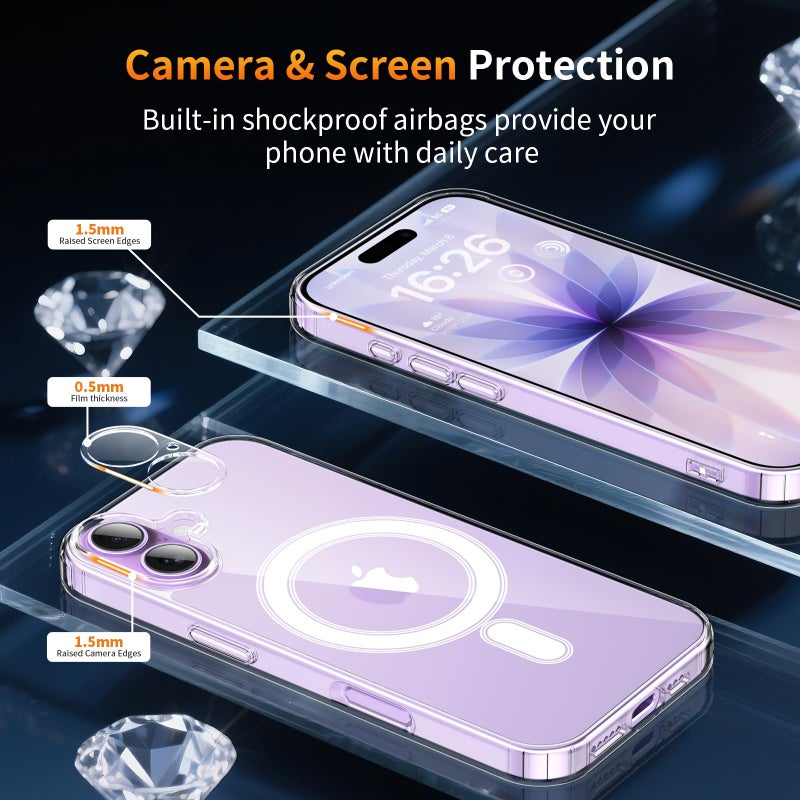 YNMEacc 5 in 1 Magnetic for iPhone 17 Case 6.3-Inch with 2X Screen Protector + 2X Lens Protector, [Compatible with MagSafe] Slim Soft TPU Silicone Shockproof Anti-Scratch Phone Cover - Clear - Image 5