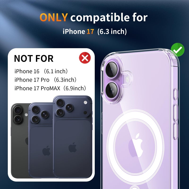YNMEacc 5 in 1 Magnetic for iPhone 17 Case 6.3-Inch with 2X Screen Protector + 2X Lens Protector, [Compatible with MagSafe] Slim Soft TPU Silicone Shockproof Anti-Scratch Phone Cover - Clear - Image 2
