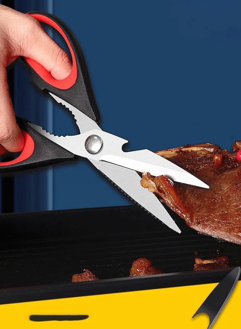 مقص مطبخ 2 في 1 مقاس 22 سم، مقصات دواجن متعددة الأغراض، آمنة للاستخدام في غسالة الأطباق، مقص طعام حاد من الفولاذ المقاوم للصدأ لتقطيع اللحوم والدجاج والخضروات والأسماك - Image 3