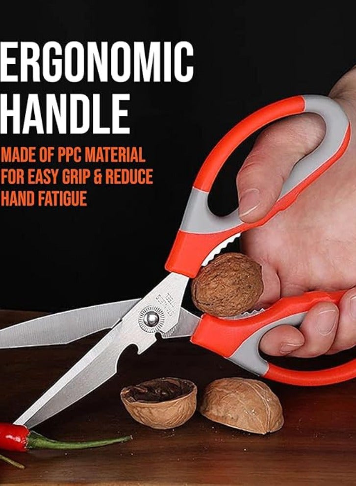 مقص مطبخ 2 في 1 مقاس 22 سم، مقصات دواجن متعددة الأغراض، آمنة للاستخدام في غسالة الأطباق، مقص طعام حاد من الفولاذ المقاوم للصدأ لتقطيع اللحوم والدجاج والخضروات والأسماك - Image 4