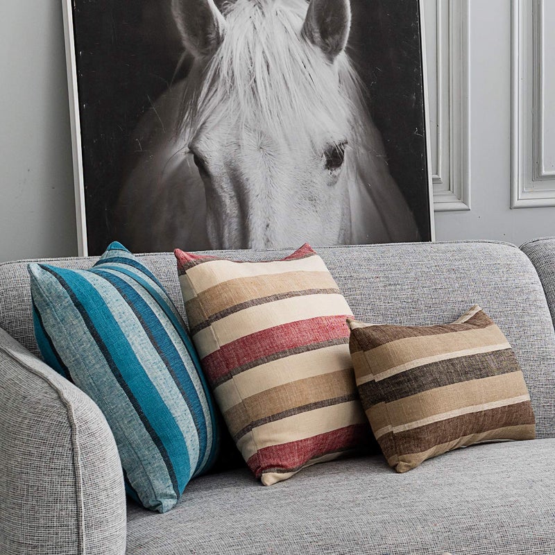 NATUS WEAVER 2 Pieces Decorative Classic Retro Stripe Throw Pillow Cover Soft Faux Linen Modern Farmhouse Lumbar Cushion Case for Sofa Bedroom Car 12 x 18 Inch Red Brown Mixed - Image 5