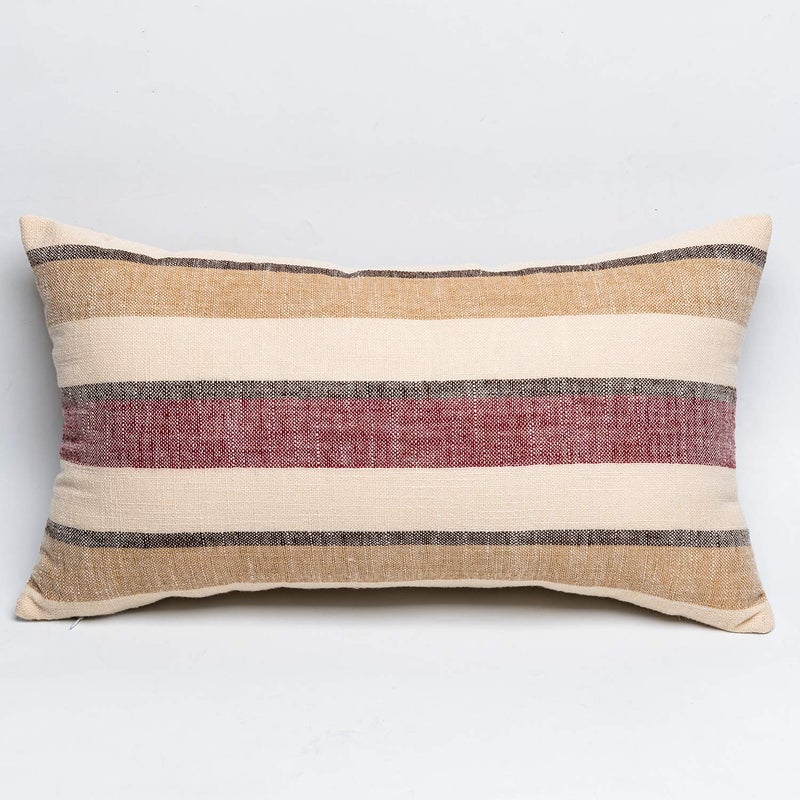 NATUS WEAVER 2 Pieces Decorative Classic Retro Stripe Throw Pillow Cover Soft Faux Linen Modern Farmhouse Lumbar Cushion Case for Sofa Bedroom Car 12 x 18 Inch Red Brown Mixed - Image 2