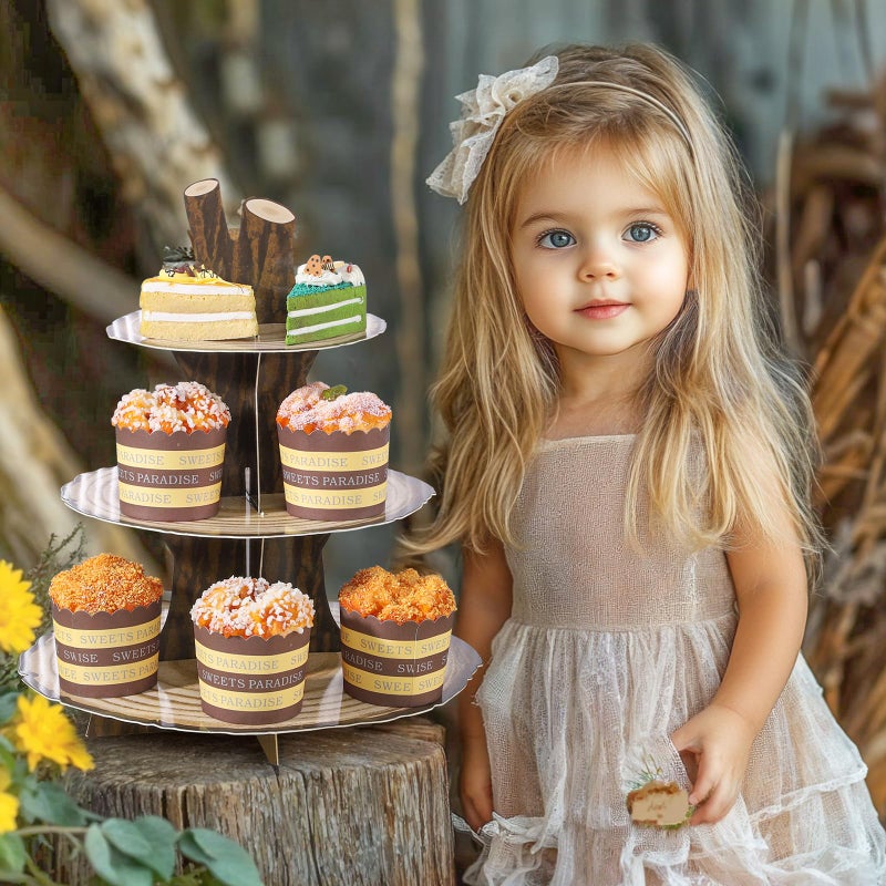 NatNarr 2 Pack Woodland Cupcake Stand Woodland Baby Shower Decorations 3 Tier Wooden Cupcake Stand Western Party Decor for Safari Baby Shower Birthday Forest Camping Party Supplies - Image 3